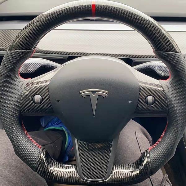 Garniture de volant carbone<br> Tesla Model 3 - Y - Model Sport