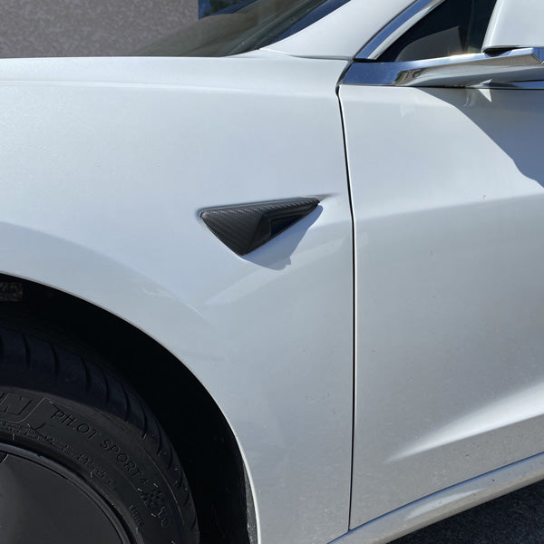 Coque De Protection Pour Caméra Latérale Tesla HW 3.0 - Modèle 3/Y/S/X - Motif Fibre De Carbone Blanc Brillant
